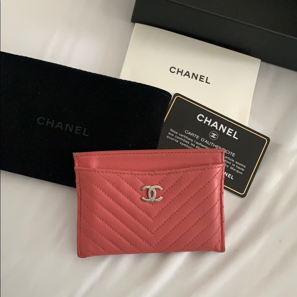 pink Chanel card holder